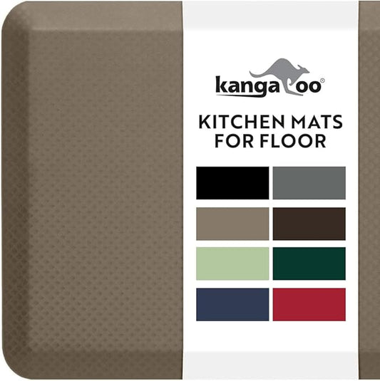 KANGAROO Thick Ergonomic Anti Fatigue Mats for Kitchen Floor, 58x20, Cushioned Standing Office Desk Mat, Waterproof Scratch Resistant Topside, Supportive All Day Comfort Padded Foam Rugs, Beige