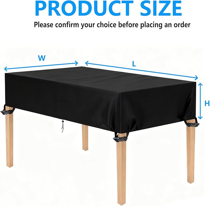 Outdoor Table Cover 75"L x 40"W x 6"H, 420D Waterproof Outdoor Cover for Patio Furniture Dinning Table Picnic Coffee Tables Chairs and Sofas, Black