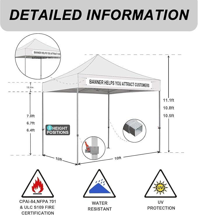Eurmax USA Standard 10x10ft Patio Pop Up Canopy Tent for Outdoor Events Commercial Instant Canopies with Heavy Duty Roller Bag,Bonus 4 Canopy Sand Bags (Stripe Blue)