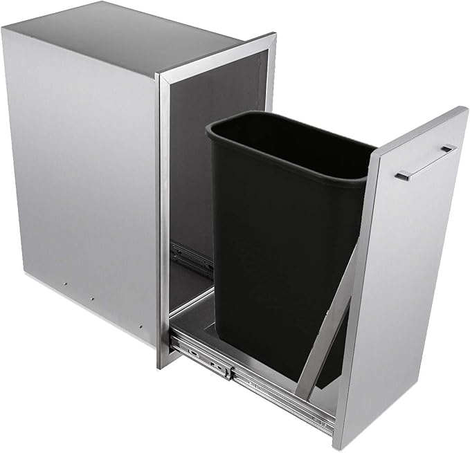 TIANAI 14" Single Pull-Out Trash Drawer Stainless Steel Outdoor Kitchen Trash Drawer Storage for One 10 Gallon Commercial Wastebasket