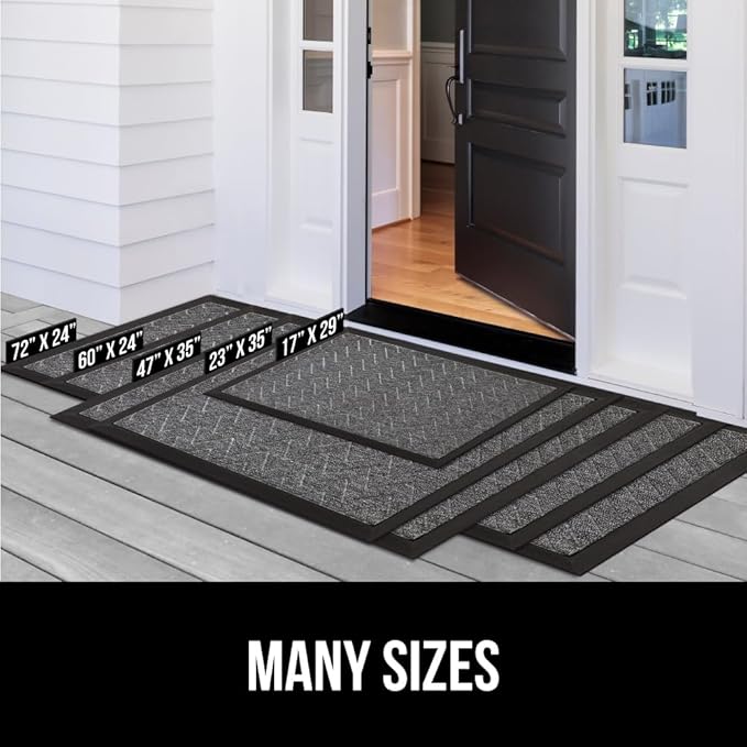 GORILLA GRIP 100% Waterproof All-Season WeatherMax Doormat, 72x24, US Designed Natural Rubber, Stain and Fade Resistant, Low Profile Indoor Outdoor Door Mats, Easy Clean Patio Mat, Gray Diamond