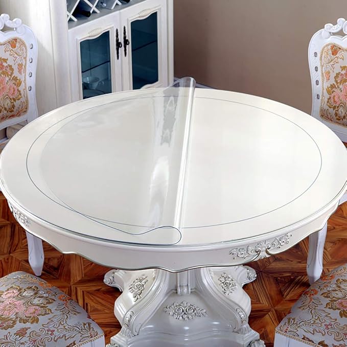 1.5mm Thick Multi Size 38" Diameter Clear Plastic Round Dining Room Table Protector Circle Eco PVC Table Pad Desktop Mat Night Stand Coffee Table Top Protection Non-Slip Waterproof Durable Dustproof