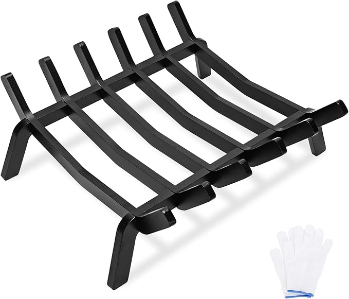 Fireplace Grate 17in Heavy Duty, Small Fire Grate for Inside Fireplace, Firewood Log Rack Holder, Fireplace Accessories, Chimney Hearth Wood Stove Burning Indoor, 6 Bars Fire Pit Grate for Outdoor