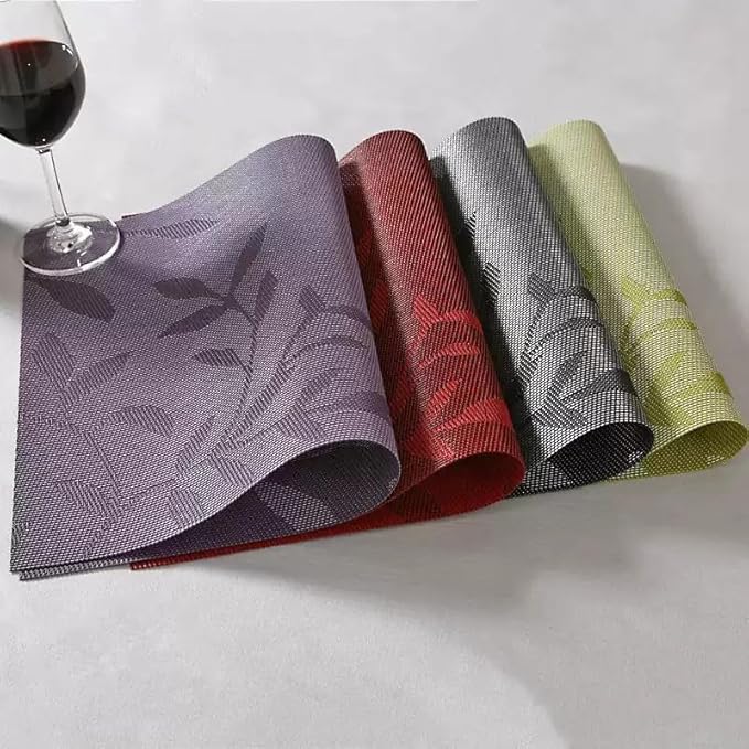 Leaf Placemats Set of 4, Non-Slip Heat-Resistant 18" x 12" Vinyl Washable Placemats for Kitchen Indoor Outdoor Party Birthdays Weddings Decoration (Purple)