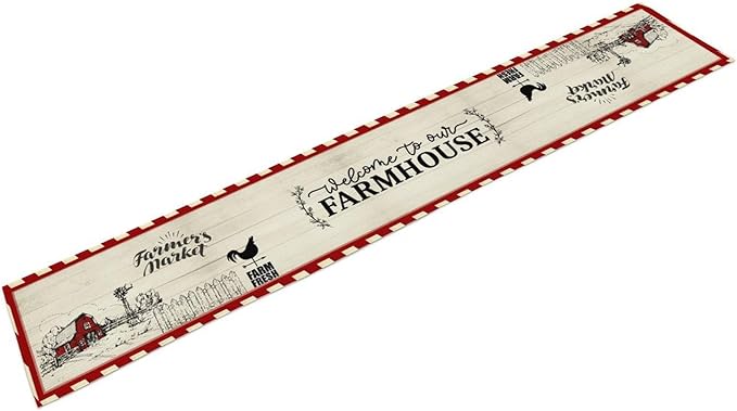 Farmhouse Table Runner, Rustic Country Barn Cottage Rooster Check Animal Plank Coffee Table Center Decor for Home Kitchen Dining Patio Holiday Party Indoor Outdoor Table Decorations 13"x108"