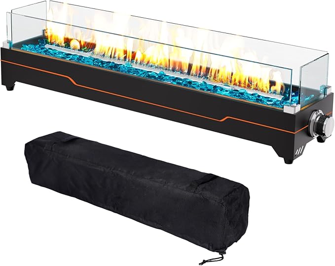 GRISUN 36" Table Top Propane Fire Pit, 50000 BTU Tabletop Gas Fire Pit, Tabletop Firepit for Patio, Outdoor Portable Fireplace, Rectangular Fire Bowl with Glass Wind Guard, Glass Beads & Cover
