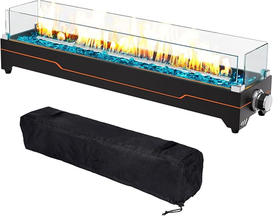 GRISUN 28" Table Top Propane Fire Pit, 45,000 BTU Tabletop Gas Fire Pit, Tabletop Firepit for Patio, Outdoor Portable Fireplace, Rectangular Fire Bowl with Glass Wind Guard, Glass Beads & Cover