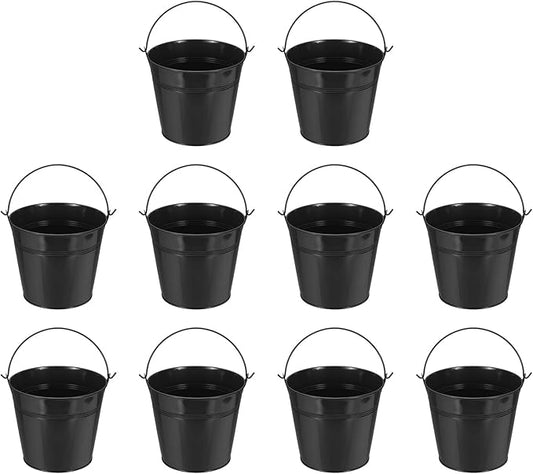Small Metal Buckets, Mini Buckets with Handle Galvanized Colored Tin Pail Containers Basket Party Supplies - Fit for (Halloween - Classroom Crafts) 6" & 10Pcs & Black