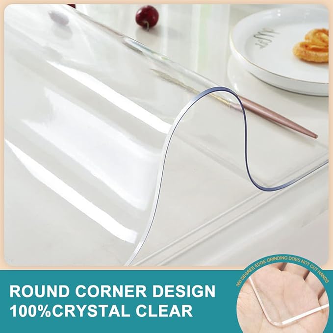 1.5mm Thick 16x51" Clear Dining Table Cover Protector Rectangular Wipeable Vinyl Desk Top Pad Mat PVC Table Cover Cloth Table Pads for End Table Office Computer Writing Desk Garden Coffee Table