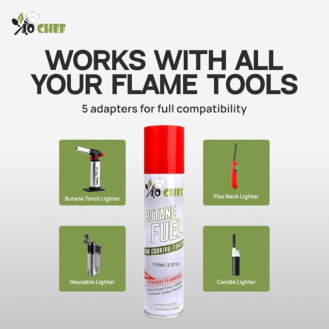 Jo Chef Butane Fuel Refill, Lighter Butane Fuel Canister, Butane Gas Refill for Kitchen Torch, Lighter, Brûlée Kitchen Blow Torch