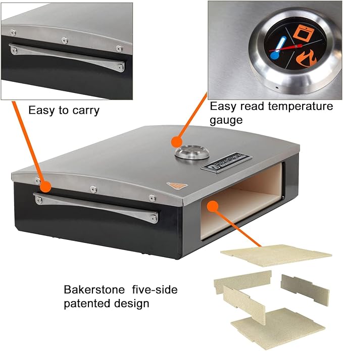 BakerStone Pizza Oven for Grill Top, 5-sided Pizza Stone Outdoor Pizza Oven Enamel Stainless Steel Pizza Stone Box Oven Grill for Garden Outside Backyard, Professional Series