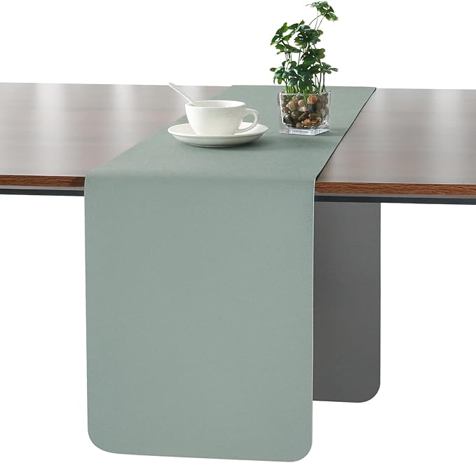 Myir JUN Table Runner Double Sided Vinyl Runner Table 94 Inch Long Runner for Table Washable Waterproof Non-Slip for Home Decorations Gray Sage Green,12 x 94 inch
