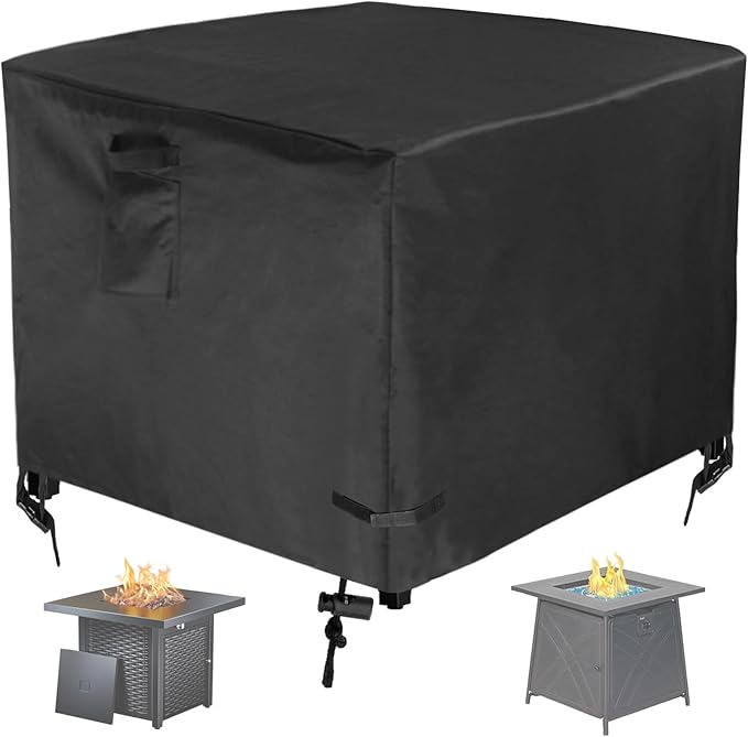 28 Inch Gas Fire Pit Cover, Heavy Duty 600D Waterproof & Windproof 28 x 28 x 25 Inch Square Cover Fit for Outdoor Fireplace & Propane Fire pit Tables, Black