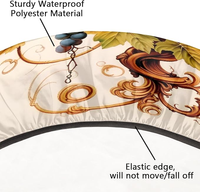 Grape Green Leaf Fresh Fruit Round Table Cloth Cover, Elastic Edge Waterproof Wipeable Tablecloths 45"-56" Polyester Tablecloth for Party Restaurant Banquet Holiday Camping Outdoor Picnic