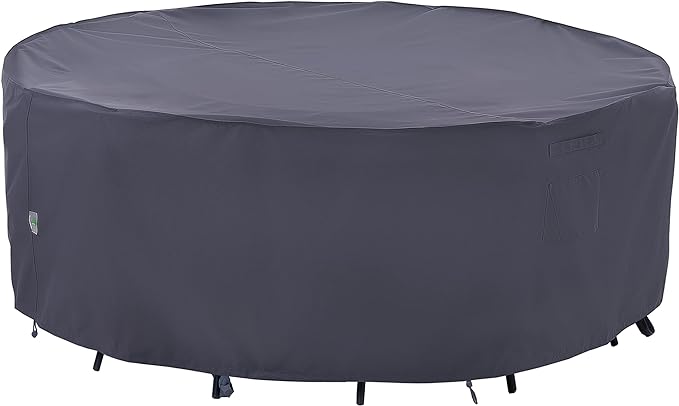 F&J Outdoors Outdoor Patio Furniture Covers, Waterproof UV Resistant Anti-Fading Cover for Medium Round Table Chairs Set, Grey, 72" Dia x 27.5" H