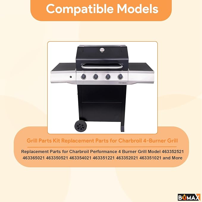 BQMAX 17 Inch Grill Parts Kit for Charbroil Performance 4 Burner Grill 463354021 463365522 463352521 463366022 463351221 G426-0005-W1, Cooking Grill Kit Replacement Parts for Charbroil Grill 4 Burner