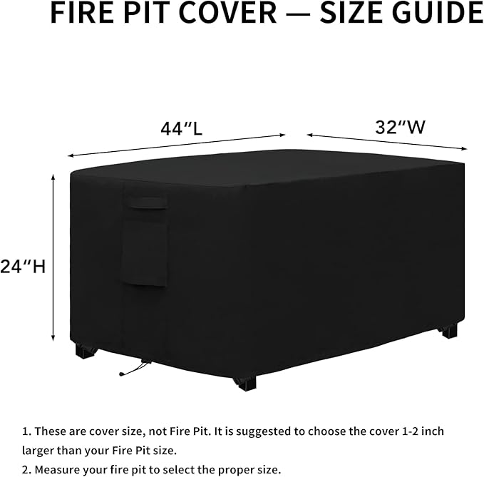 Easy-Going Outdoor Fire Pit Cover Rectangle 44" Lx32 Wx24 H, Durable Outdoor Gas Firepit Cover, Waterproof and Weatherproof Cover for Fire Pit, Black