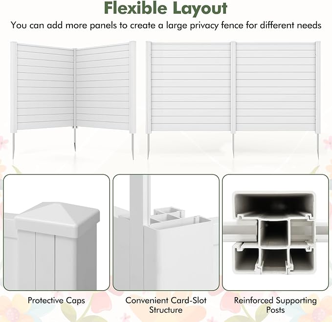 Giantex Air Conditioner Fence 2 Panels - 48''W x 48''H Outdoor Privacy Screen with Upgraded Metal Stakes, PVC Trash Can Enclosure, Decorative Garden Fences for Patio Lawn AC Unit Pool Pump, White