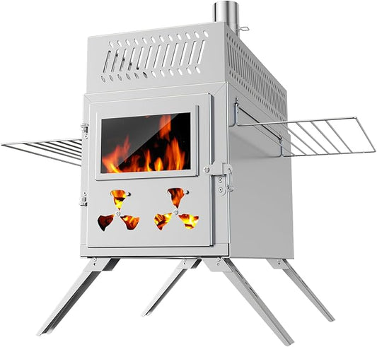 Sauna Hot Tent Stove, Rocket Camping Wood Burning Stove with 8 Stainless Chimney Pipes, Portable Folding Wood Stove for Tent, Outdoor Heating, Cooking, Ice Fishing, Hunting