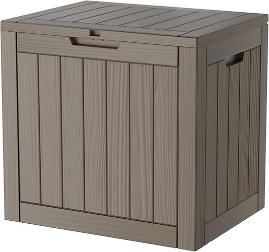 TARKARI 35 Gallon Lockable Resin Deck Box, Waterproof & UV-Resistant Outdoor Storage Box for Outdoor Cushion Storage, Garden Tools & Pool Accessories Storage, Gray
