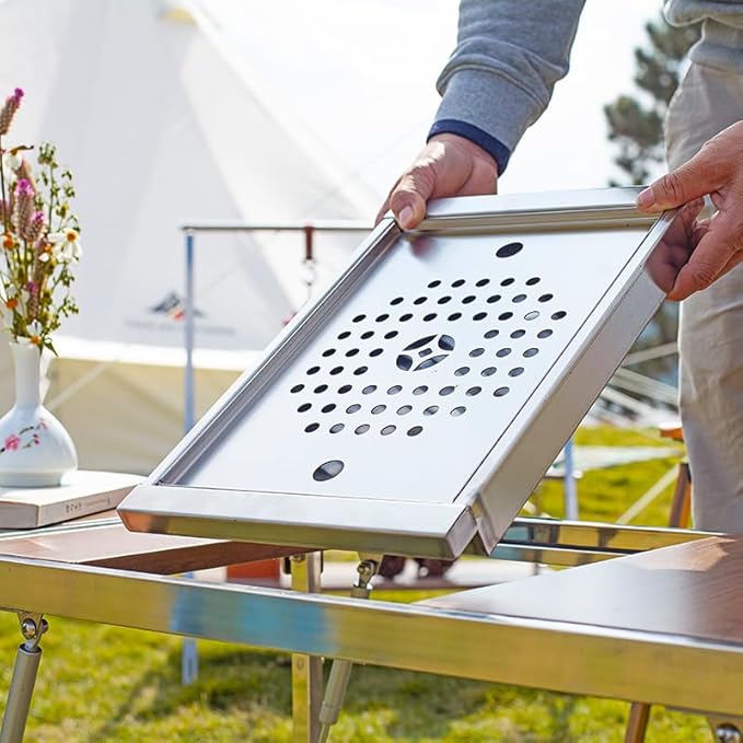 Wild Journey IGT 304 Stainless Steel Folding Table Portable Outdoor Vacation Party Camping Picnic BBQ Tools Tea Cooker Set (IGT Tea Tray)