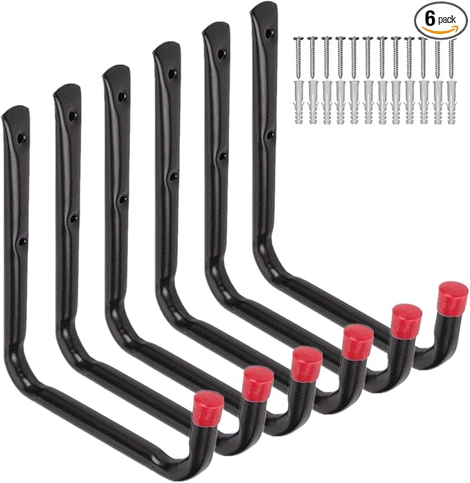 Heavy Duty Utility Garage Storage Hooks, Ladder Storage Hook Wall Mount J Organizer Hangers for Hoses, Garden Tools, Cords, Cables, Toy Bag