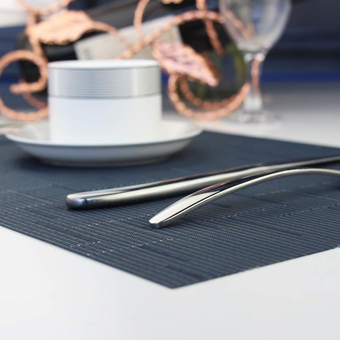 Plastic Placemats,Non Slip Washable Placemats for Dining Table Wipe Clean Table Mats Set of 6(Navy Blue)