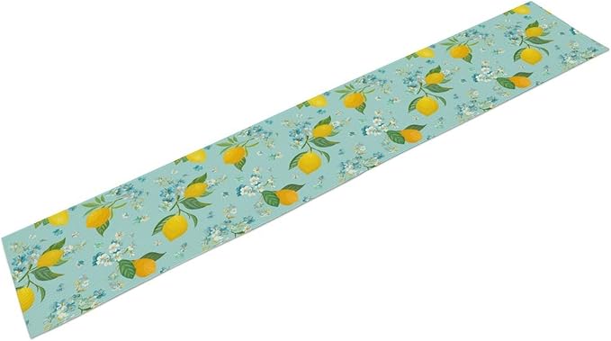 Farmhouse Lemon Fruit Table Runner,Nature Aesthetic Blue Flowers Plant Farmhouse Dining Table Decoration for Home Holiday Party Dresser Kitchen Cabin Restaurant Wedding Decor 13×108in