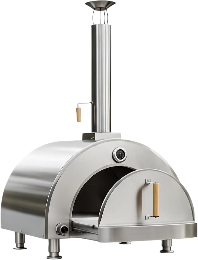 Gas Pizza Oven 16 Inch - 600°C Stainless Steel 304 Table Top Pizza Oven for Outdoor Use, Countertop Pizza Maker with Double-Layer Insulation for Backyard, Patio, Outdoor Kitchen (natural)