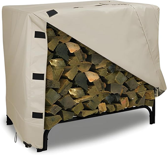Eevelle Patio Log Rack Cover Made with Marinex Marine Grade Fabric - Waterproof - Durable Firewood Storage Large Log Rack Covers - Weather Protection - (42" H x 96" L x 24" D, Khaki)