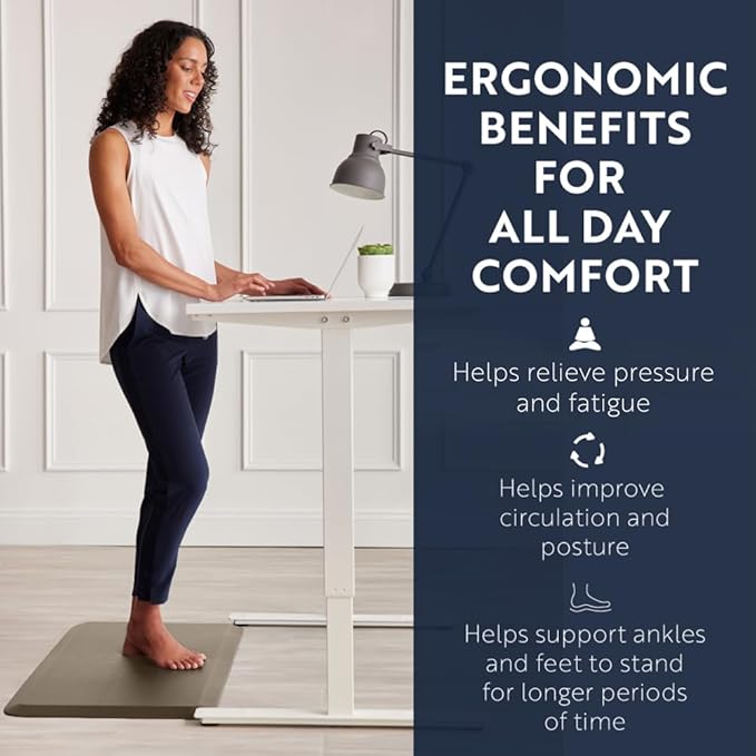 KANGAROO Thick Ergonomic Anti Fatigue Mats for Kitchen Floor, Cushioned Standing Office Desk Mat, Waterproof Scratch Resistant Topside, Supportive All Day Comfort Padded Foam Rugs, 17x24, Beige