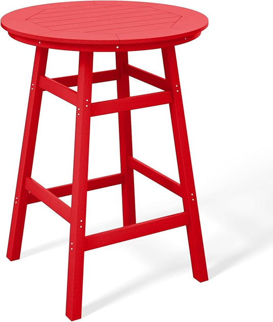 Costaelm Patio Bistro Table, 42" Counter Height Round Patio Cocktail Bar Table with Umbrella Hole, Outdoor Bistro Dining Pub Table for Front Porch Deck Backyard Garden, Red