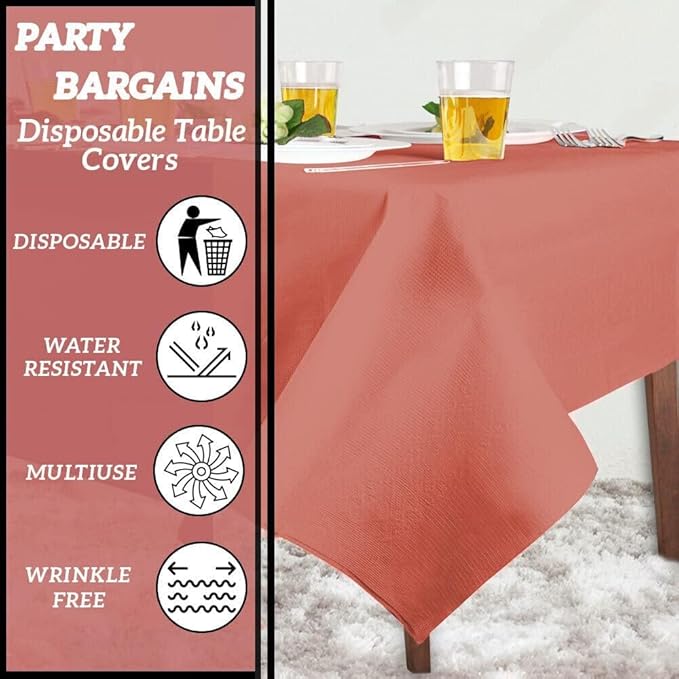 PARTY BARGAINS 54" X 108" Paper & Plastic Table Covers, Red, 10 Pack