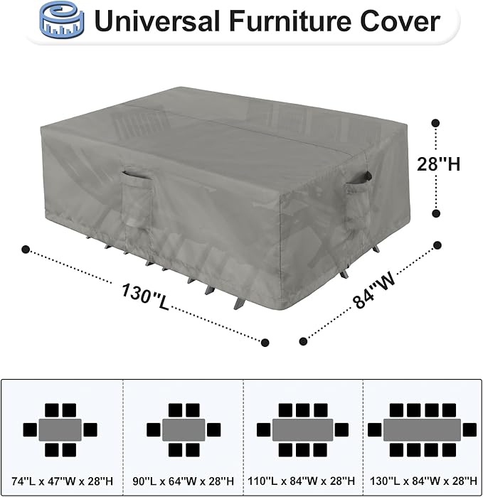 OutdoorLines Outdoor Waterproof Patio Table Furniture Set Covers - Rectangle Couch Sectional Cover Outside Weatherproof Patio Furniture Covering for Deck, Lawn and Backyard 130"L x 84"W x 28"H, Grey