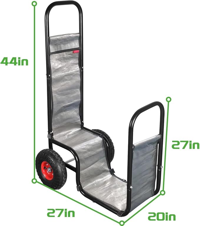 Firewood Cart with Pneumatic Wheel: 44 X 27 X 20 in Heavy Duty 220 lbs Load for Garden Backyard Fireplace Men Women Use