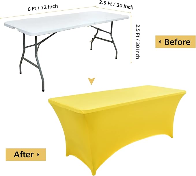 10-Pack 6ft Spandex Table Covers for Rectangle Standard Folding Tables - Wrinkle Resistant Stretch Tablecloths - Ultimate Fitted Table Protector for Parties, Banquet, Wedding