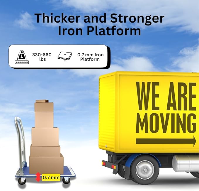 660 lbs Foldable Platform Truck Dolly with Swivel Wheels, Heavy Duty Moving Platform Hand Truck, 36.22 * 24.2 * 34.25 inches (PH300IRON)