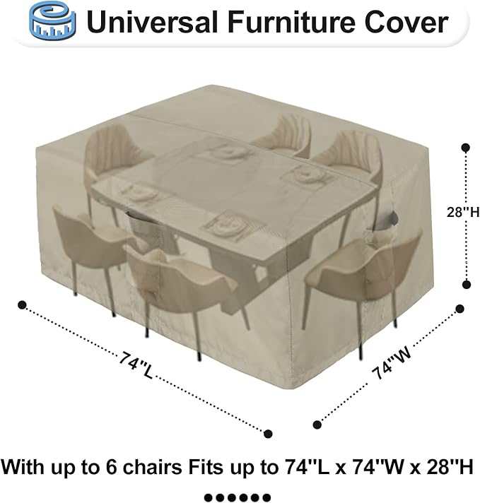 OutdoorLines Outdoor Waterproof Patio Table Furniture Set Covers - Square Couch Sectional Cover Outside Weatherproof Patio Furniture Covering for Deck, Lawn and Backyard 74" L x 74" W x 28" H, Camel
