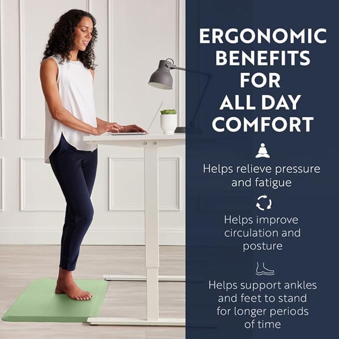 KANGAROO Thick Ergonomic Anti Fatigue Mats for Kitchen Floor, 70x24 Runner, Cushioned Standing Office Desk Mat, Waterproof Scratch Resistant Top, Supportive All Day Comfort Padded Foam Rug, Dark Green