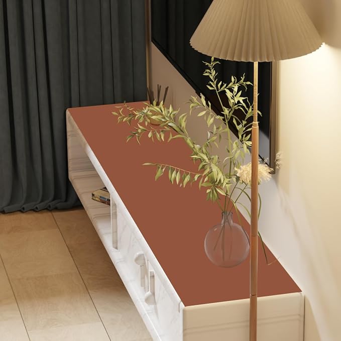 Leather Table Cover,1.8mm Thick,12x96 Inch Table Protector,Glass Table Protector,Table Sticker Cover,Desk Covers On Top of Desks.(Brown+Gray,12x96)
