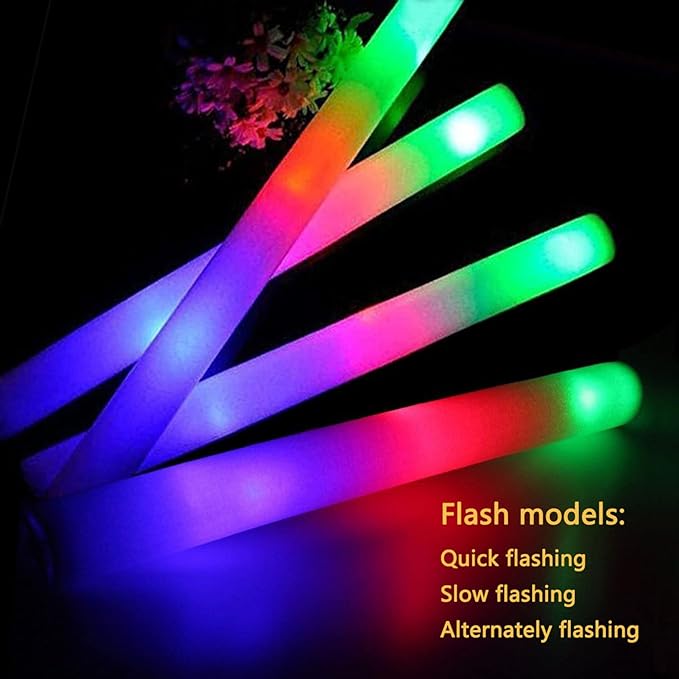 Foam Glow Sticks-192 PCS Light up Sticks Party Favor Glow in The Dark Party Supplies with 3 Modes Colorful Flashing Light Up Toys for Party Wedding Birthday Concert Halloween Christmas