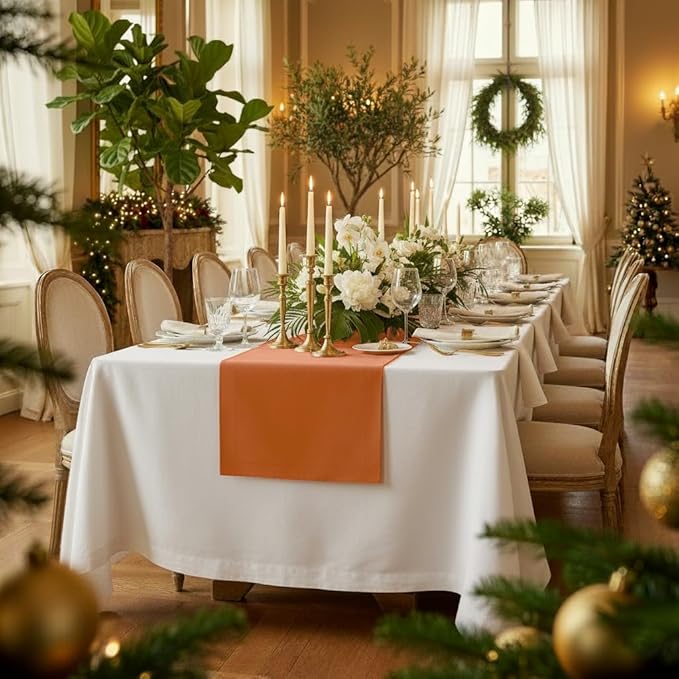 D'Moksha Homes Linen Rust Table Runner 108 Inches Long - 100% Pure Linen Dining Table Runner 14 x 108 Inch for Winter, Holiday - Machine Washable