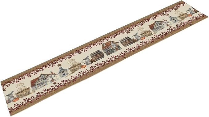 Western Texas Table Runner, Rustic Farmhouse Country Barn Berry Vintage Rural Houses Pumpkin Print Table Runner for Party Picnic Dining Kitchen Table Decor,13x90inch