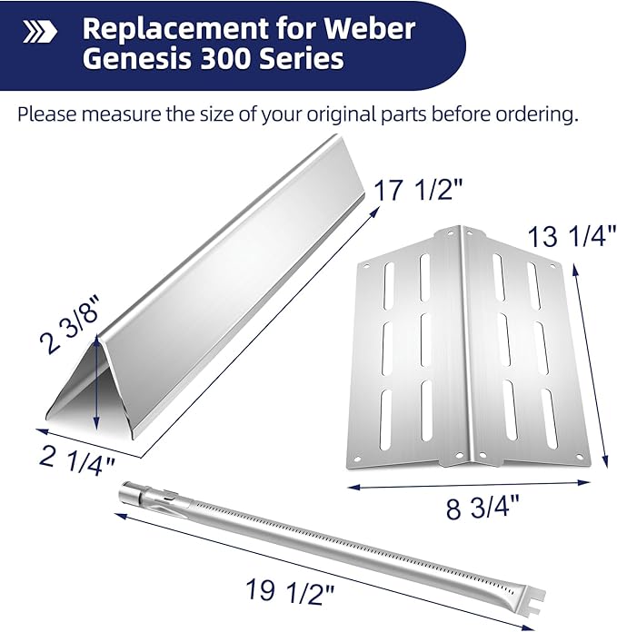 Genesis 300 Grill Parts 7620 Flavorizer Bars for Weber Genesis E310 E320 S310 E330 EP330 with 4pcs Burner 65505 Heat Deflectors Stainless Steel Replacement Parts for Weber Genesis 300 Series
