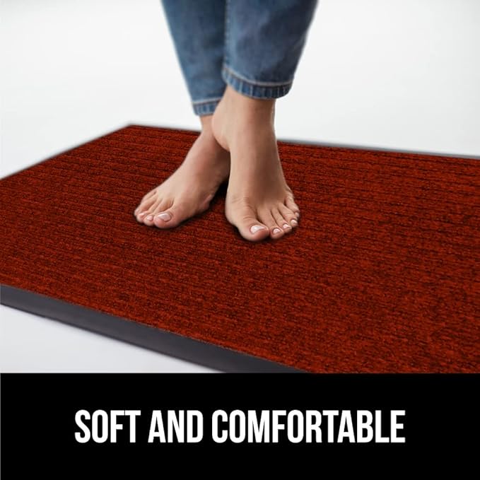 GORILLA GRIP Waterproof Traffic Guard Door Mat, 35x23, Heavy Duty Entryway Mats, Strong Rubber Back Commercial Utility Rugs for Office Hallway, Garage Floor and Home, Low Profile Carpet Runner, Red