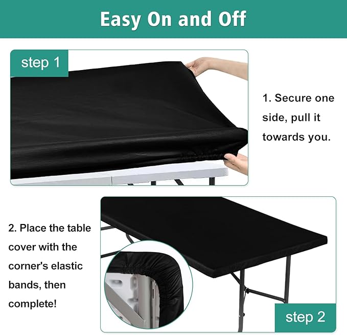 LUSHVIDA 2 Packs Vinyl Card Tablecloth with Flannel Backing 36x36 inch - Waterproof Plastic Picnic Table Cover for Square Folding Table Cloth with Elastic Corners, Black