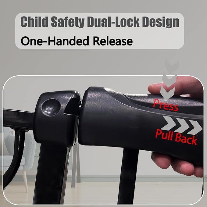 29-34 Inch Baby & Pet Gate - Black Metal, Pressure Mounted, Walk Through Safety Gate for Narrow Stairs & Doorways