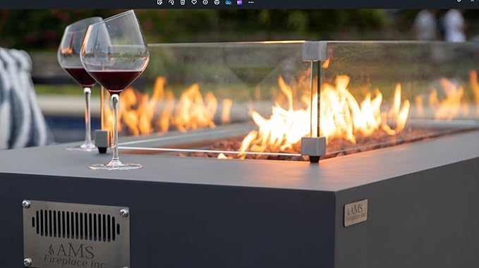 AMS Fireplace | Rectangular Fire Pit Glass Wind Guard for Sedona Fire Pit Table (Light Gray) | Protects Your Fire Table from Patio Heater Flames | Tempered Glass with Polished Edges for Safety