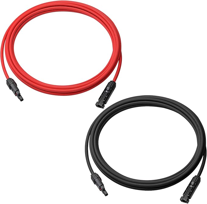 Solar Cable 6 Feet 10AWG Solar Extension Cable with Female and Male Connector, Solar Panel Wire Adaptor Kit Tool (6FT Red + 6FT Black)
