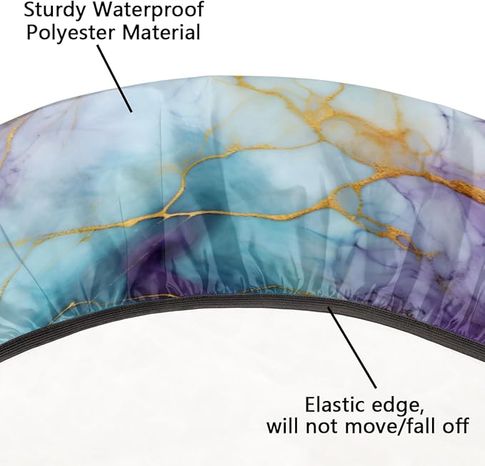 Marble Purple Gold Blue Round Table Cloth Cover, Elastic Edge Waterproof Wipeable Tablecloths 45"-56" Polyester Tablecloth for Party Restaurant Banquet Holiday Camping Outdoor Picnic
